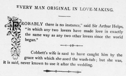 Kristin Holt | 1800s Lovemaking in a G-Rated Context: "Every Man Original in Love-Making". Probably there is no instance in which any two lovers have made love in exactly the same way as any two other lovers since the world began." (Sir Arthur Helps) From Proposal and Espousal, A Christian Treatise. Published, 1880s. Now public domain.