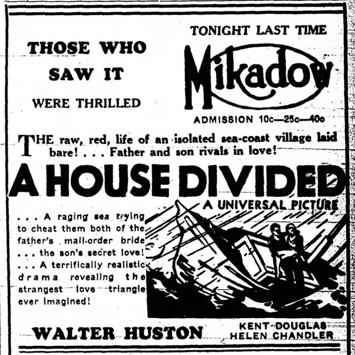 Kristin Holt | Mail-Order Bride Farces...for Entertainment? Mail-order bride love triangle movie shown on silver screen. Advertised in Manitowoc Herald-Times of Manitowoc, Wisconsin. Dated January 13, 1932.