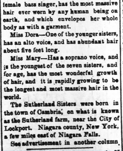 Kristin Holt | L-O-N-G Victorian Hair. Part 2-- The Daily Review of Wilmington, North Carolina, on 27 March, 1882.