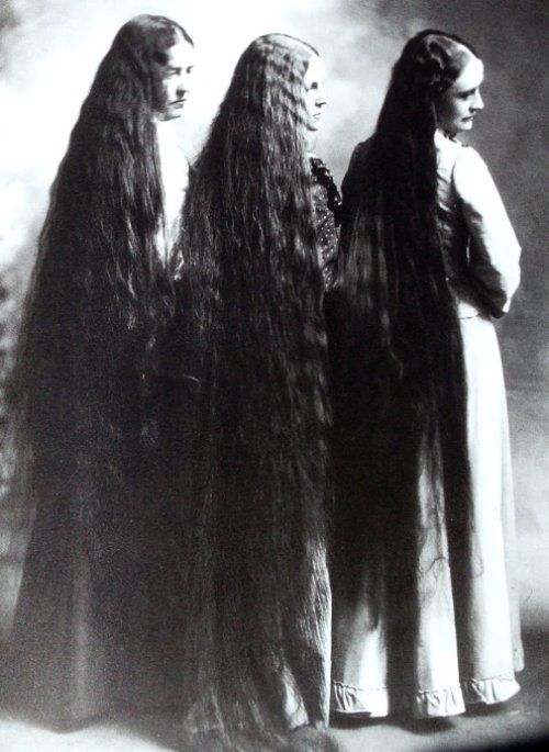 Kristin Holt | L-O-N-G Victorian Hair. Three Victorian Women with long hair, from retronaut.com and Pinterest.