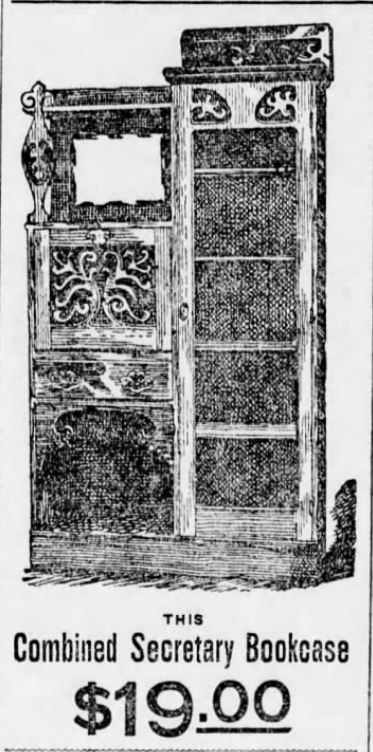 Kristin Holt | Victorian Combination Desk and Book Cabinet. Combined secretary bookcase advertisement in The Times of Philadelphia, Pennsylvania on September 24, 1891.