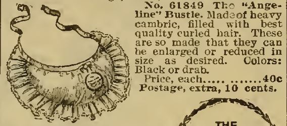 Kristin Holt | Lady Victorian's Secret. The "Angeline" Bustle, made of heavy cambric, filled with the best quality curled hair. From Sears 1898 Catalogue.