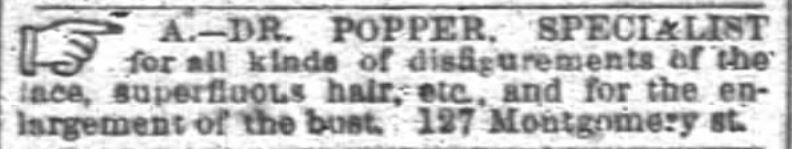 Kristin Holt | Lady Victorian's Secret. Enlargement of the Bust; see Dr. Popper, specilalist. Advertised in San Francisco Chronicle on March 9, 1890.
