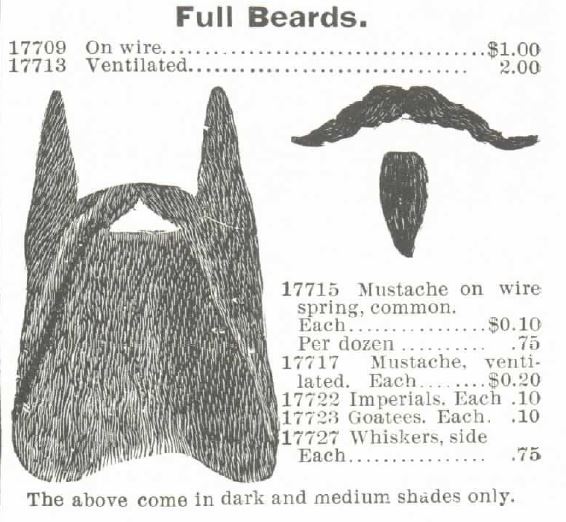 Kristin Holt | Victorian Hair Augmentation. Full Bears on wire, or ventilated, mustache on wife spring, common, plus other facial hair. Offered for sale by Montgomery Ward no. 57 spring and summer 1895 Catalogue.
