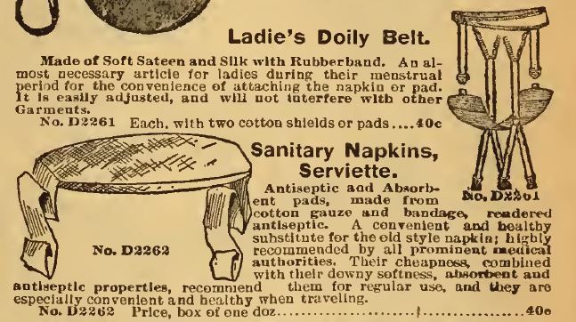 Kristin Holt | Victorian Era Feminine Hygiene. Advertisement for Ladie's Doily Belt and Sanitary Napkins. From the 1898 Sears, Roebuck and Co. Catalogue No. 107.