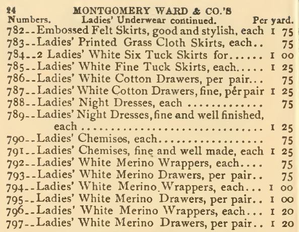 Kristin Holt | Victorian Ladies Underwear. Ladies Drawers for sale in Montgomery Ward & Co. Catalogue, 1875.