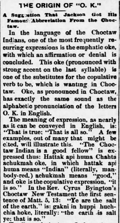 Kristin Holt | Is it Okay to Use O.K. in Historical Fiction? Part 1 of 3: Origin of O.K. from St. Tammany Farmer of Covington, Louisiana on October 10, 1885.