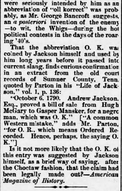 Kristin Holt | Is it Okay to Use O.K. in Historical Fiction? Part 3 of 3: Origin of O.K. from St. Tammany Farmer of Covington, Louisiana on October 10, 1885.