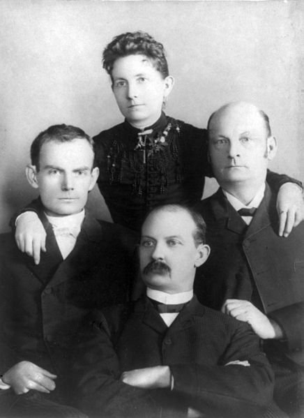 Kristin Holt | BOOK REVIEW: Legends of the West: The History of the James-Younger Gang, by Charles River Editors. Vintage photograph of Bob, Jim, and Cole Younger, from left to right, with sister Henrietta. From Legends of the West: The History of the James-Younger Gang.