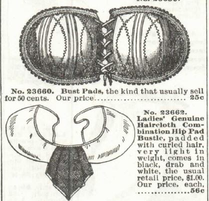 Kristin Holt | Lady Victorian's Secret. Bust pad and hip pads with bustle, from the 1897 Sears Catalog, no. 104.