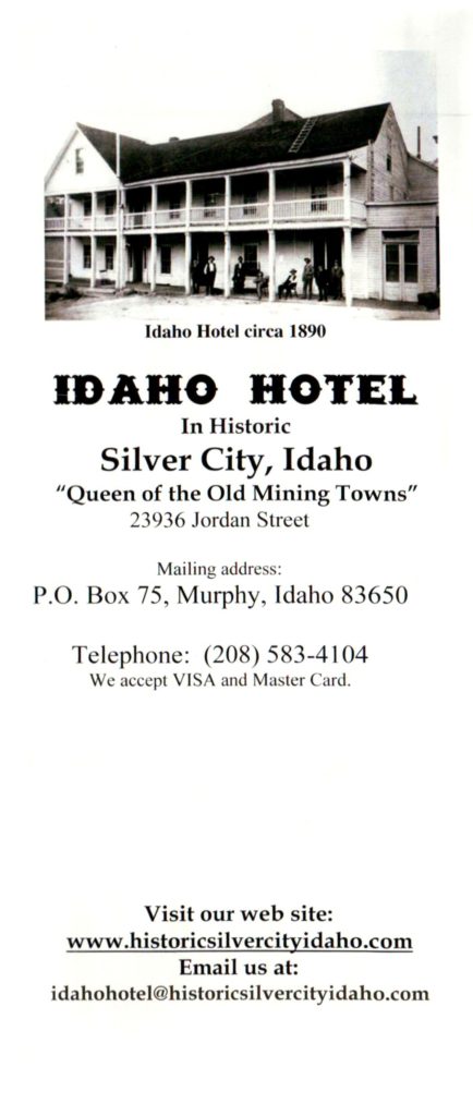 Kristin Holt | Historic Idaho Hotel in Silver City. Idaho Hotel Pamphlet Cover, Courtesy of the Idaho Hotel, Silver City, Idaho.
