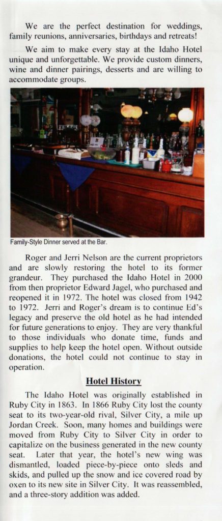 Kristin Holt | Historic Idaho Hotel in Silver City. Idaho Hotel Pamphlet, Page 3