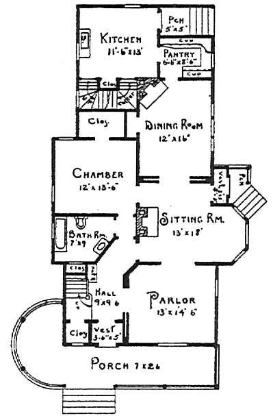 Kristin Holt | Indoor Plumbing in Victorian America. Image: Lessie's House, floor plain, main level.