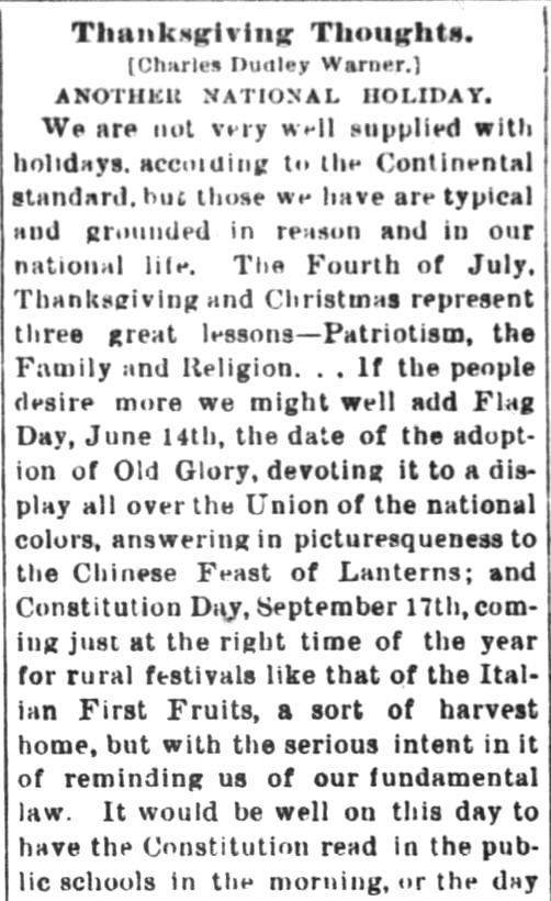 Kristin Holt | Victorian America Observes Flag Day. The Argos Reflector of Argos, Indiana, on December 1,1887.