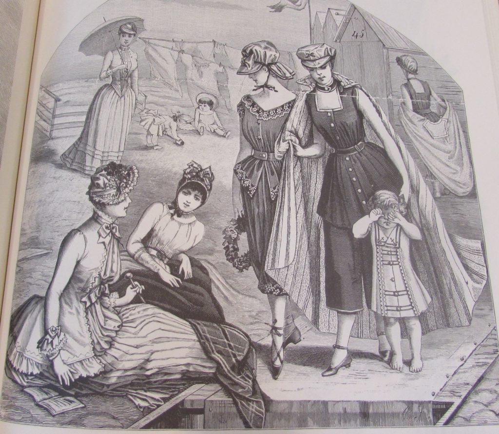 Kristin Holt | 19th Century Bathing Costumes from Harper's Bazaar. Beach and Bathing Dresses, 1885. Harper's Bazaar 1867-1898 p. 179.