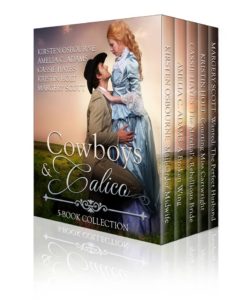 Kristin Holt | New Release: Courting Miss Cartwright (stand alone). Cover Art of former book bundle: Cowboys & Calico, Western Historical Romance Box Set