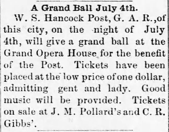 Grand Ball. Mexico Weekly Ledger of Mexico, Missour, on June 20, 1889,