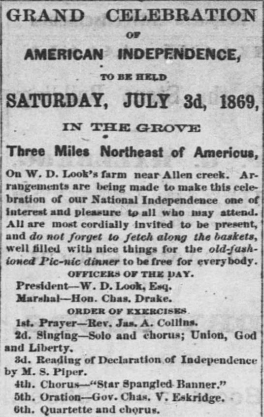 Kristin Holt | Victorian America Celebrates Independence Day. Grand Celebration. Part 1. The Emporia Weekly News of Emporia Kansas on June 25, 1869.