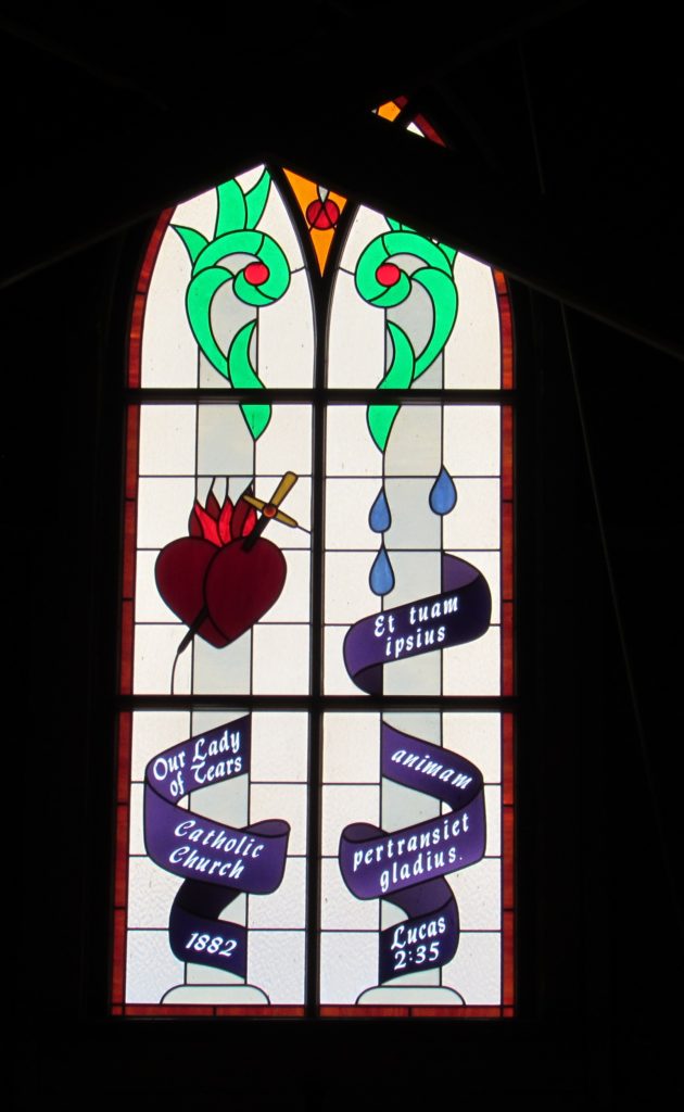 Kristin Holt | Stained glass window, reproduction and hisorically accurate, within Our Lady of Tears, Silver City, Idaho