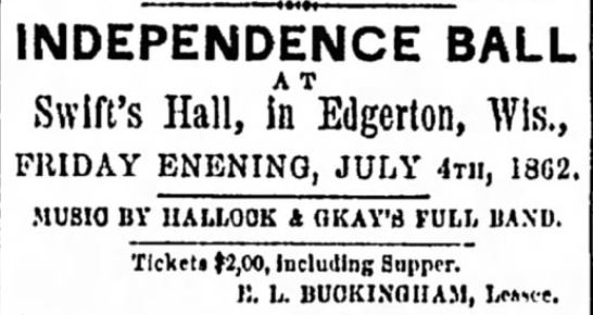 Kristin Holt | Victorian America Celebrates Indepencende Day. Independence Ball. Janesville Daily Gazette of Janesville, Wisconsin, on June 13, 1862.