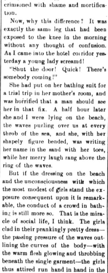 Kristin Holt | Victorians at the Seashore. Part 2: Mysteries of the surf, published in The Fort Wayne Sentinel (The Daily Sentinel). Fort Wayne, Indiana, on August 23, 1882.