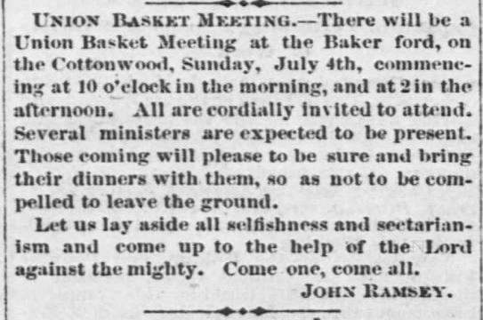 Union Basket Meeting. The Empoira Weekly News of Emporia Kansas on June 25, 1869.
