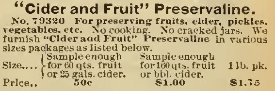 Kristin Holt | Old West Mason Jars. Cider and Fruit Preservaline (preservative). Sold by Sears, Roebuck & Co. Catalogue, 1898.