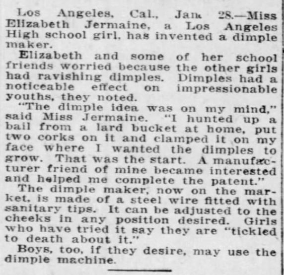 Kristin Holt | False Beauty Spots. Dimples. Ready to Order. Part 3. The Pittsburgh Press of Pittsburgh, Pennsylvania on January 28, 1916