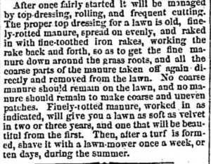 Kristin Holt | Victorian Lawn Mowers. Article: "How to make a lawn," last paragraph of article. Published in Detroit Free Press of Detroit, Michigan on March 30, 1867.