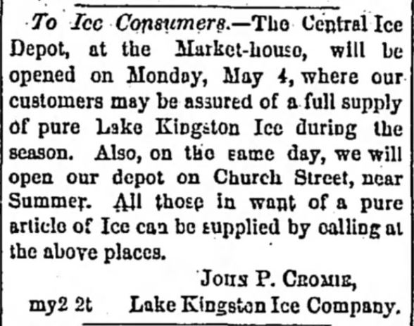 Kristin Holt | Victorian America's Ice Delivery. Ice Company opens for season. The Tennessean of Nashville, Tennessee on May 2, 1868.