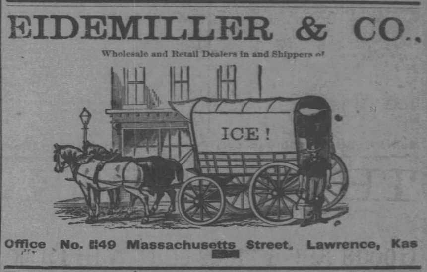Kristin Holt | Victorian America's Ice Delivery. Illustrated advertisement for Eidemiller & Co. Ice Company from Lawrence Daily Journal of Lawrence, Kansas on July 27, 1884.
