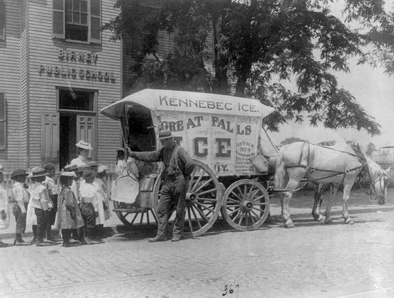 Kristin Holt | Victorian America's Ice Delivery. Ice Man Cometh: 1899 Black History Album, "1899--A horse-drawn wagon parked in front of a Birney Public School (Washington D.C.'s first public school for blacks). School children are lined up with their teacher behind the wagon as a man shows them a large chunk of ice suspended by tongs." Via pinterest.