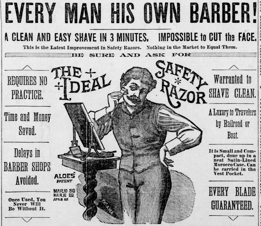 Kristin Holt | Victorian Shaving, Part 2. Ideal Brand Safety Razor in the St. Louis Post-Dispatch of St. Louis, Missouri, on September 15, 1886.