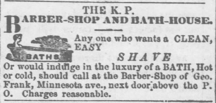 Kristin Holt | Old West Bath House. KP Barber and Bath House advertises in the Wyandotte Gazette of Kansas City, Kansas on July 13, 1871.