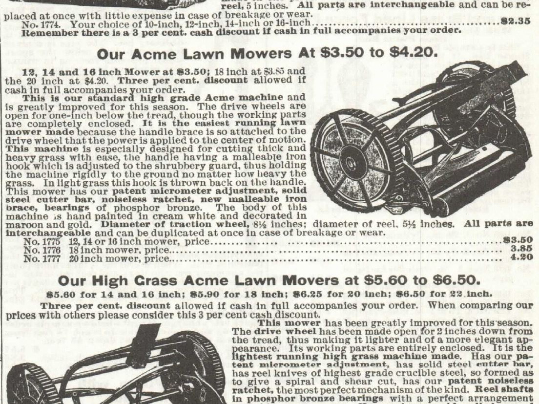 Kristin Holt | Victorian Lawn Mowers. Acme High Grade Lawn Mowers, Part 2. Sears, Roebuck and Co. Catalogue, 1897.