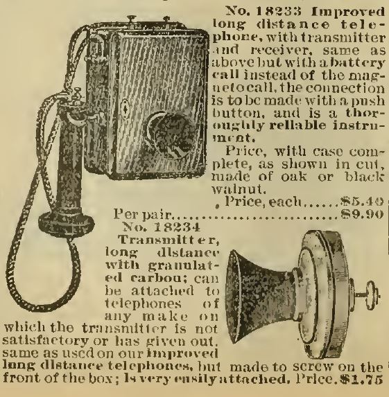 Kristin Holt | Kristin Holt | Telephones for Sale by Sears Roebuck. Improved Long Distance telephone with transmitter and receiver. Sears, Roebuck and Co Catalogue No. 107, 1898.