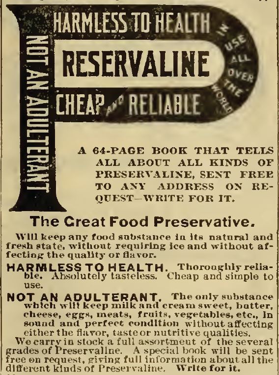 Kristin Holt | Old West Mason Jars. Advertisement for Preservaline, a food preservative.Sold in Sears, Roebuck & Co. Catalogue, 1898.