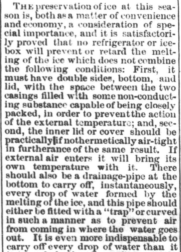 1 of 2). Preservation of Ice, published in the Steuben Republican of Angola, Indiana on July 26, 1871.