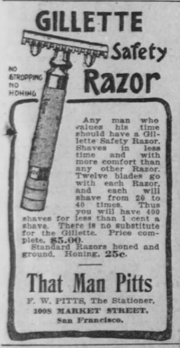 Kristin Holt | Victorian Shaving, Part 2. Mens Gilette Safety Razor advertisement in The San Francisco Call on January 24, 1906.