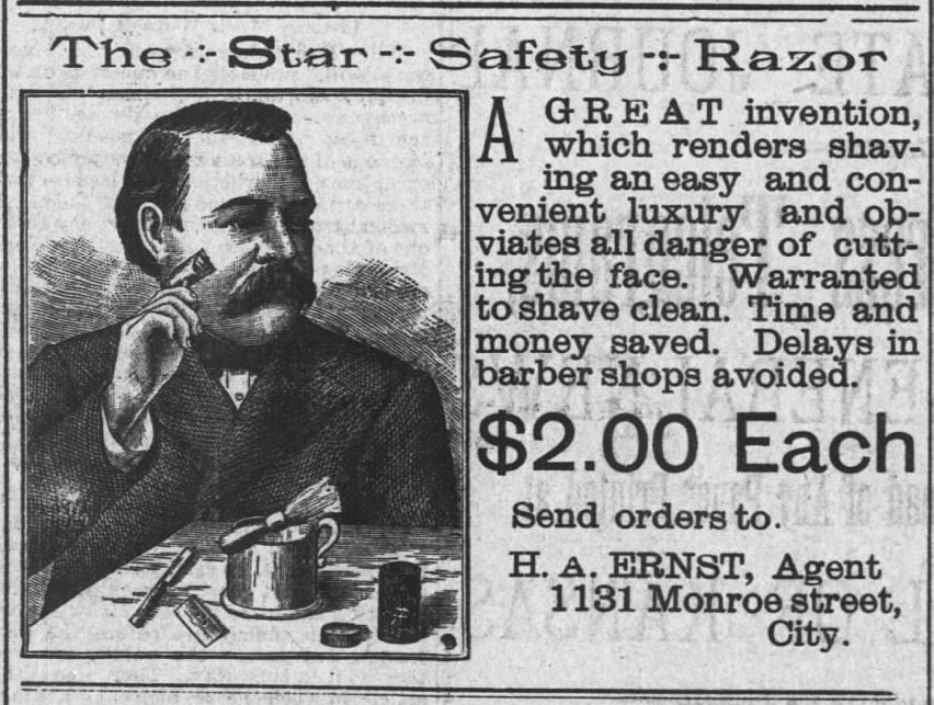 Kristin Holt | Kristin Holt | Victorian Shaving, Part 2. Advertisement for Star Safety Razor. $2 and saves delays in barber shops. The Topeka State Journal of Topeka, Kansas, on September 20, 1888.