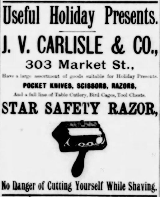 Kristin Holt | Victorian Shaving, Part 2. Star Safety Razor advertisement. "No Danger of Cutting Yourself While Shaving." The News Journal of Wilmington, Delaware on December 23, 1885.