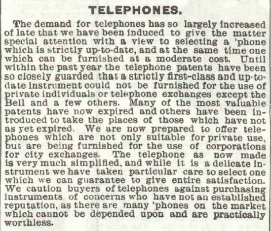 Kristin Holt | Telephones for Sale by Sears Roebuck. Header: Telephones in the Sears, Roebuck and Co. Catalogue, 1897.