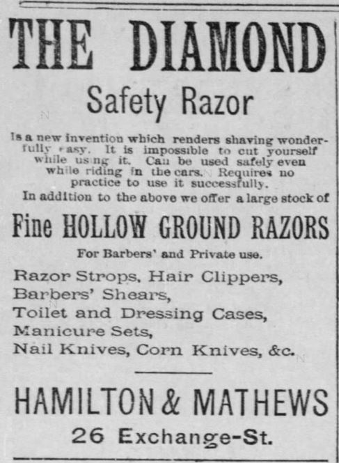 Kristin Holt | Victorian Shaving, Part 2. The Diamond Safety Razor in the Democrat and Chronicle of Rochester, New York, on October 8, 1886.
