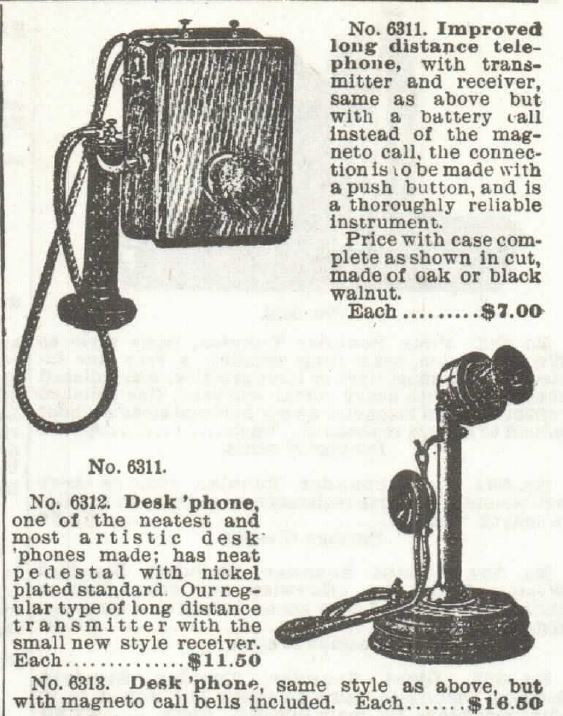Kristin Holt | Telephones for Sale by Sears Roebuck. No. 6311 for wall and desk. Offered by Sears, Roebuck and Co. 1897.