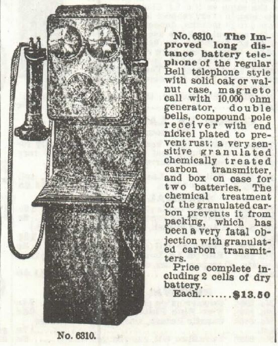 Kristin Holt Telephones for Sale by Sears Roebuck. No. 6810 Sears Telephone offered in the Sears, Roebuck and Co. Catalogue of 1897 (No 104).
