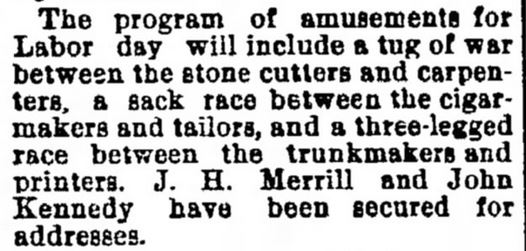 Kristin Holt | Victorian America Celebrates Labor Day. Amusements on Labor Day announced in Oshkosh Daily Northwestern of Oshkosh, Wisconsin on August 22, 1890.