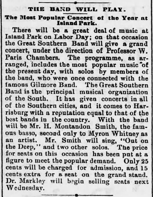 Kristin Holt | Victorian America Celebrates Labor Day. Band Concert on Labor Day. Harrisburg Telegraph of Harrisburg, Pennsylvania on August 23, 1890.