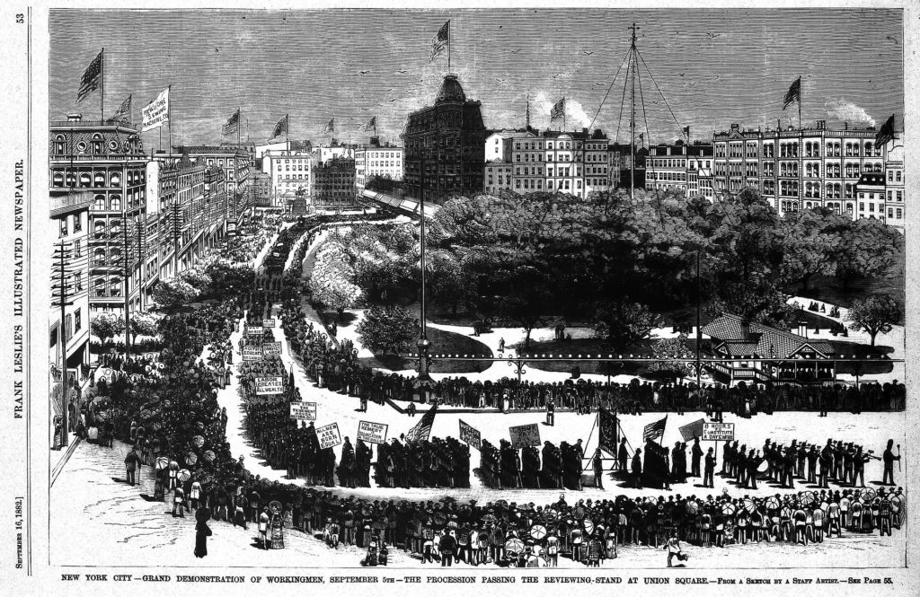 Kristin Holt | Victorian America Celebrates Labor Day. Drawing of First United States Labor Day Parade. Published in Frank Leslie's Weekly Illustrated newspaper's September 16, 1882 edition.