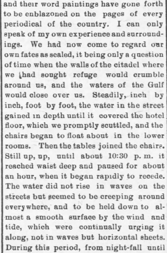 Kristin Holt | Great Hurricane, Galveston, TX (September 8, 1900). Galveston Storm Part 10. Salina Daily Republican-Journal of Salina, Kansas, September 18, 1900.