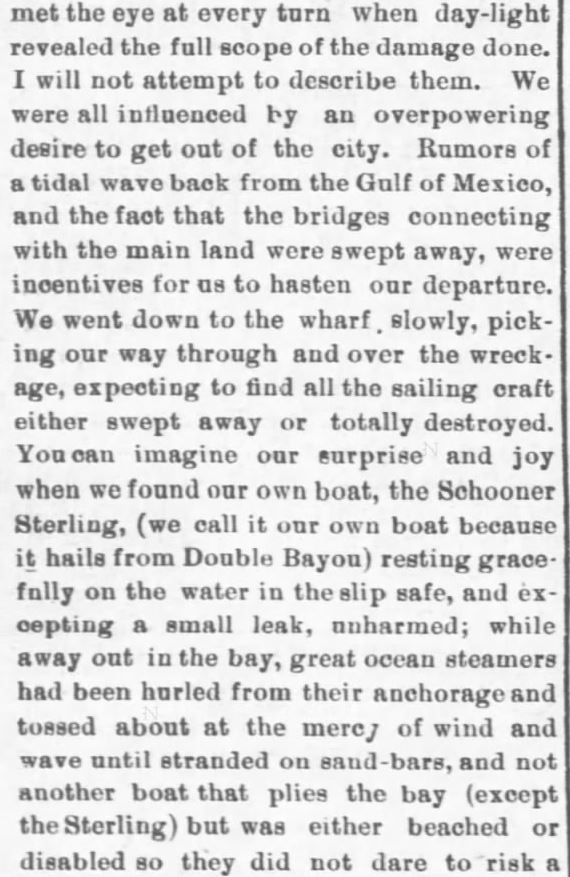 Kristin Holt | Great Hurricane, Galveston, TX (September 8, 1900). Galveston Storm Part 13. Salina Daily Republican-Journal of Salina, Kansas, September 18, 1900.